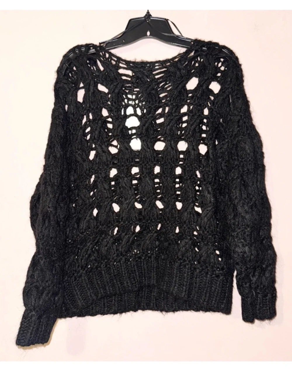 Zara Black Open Knit Wool Alpaca Sweater Size S NWT!